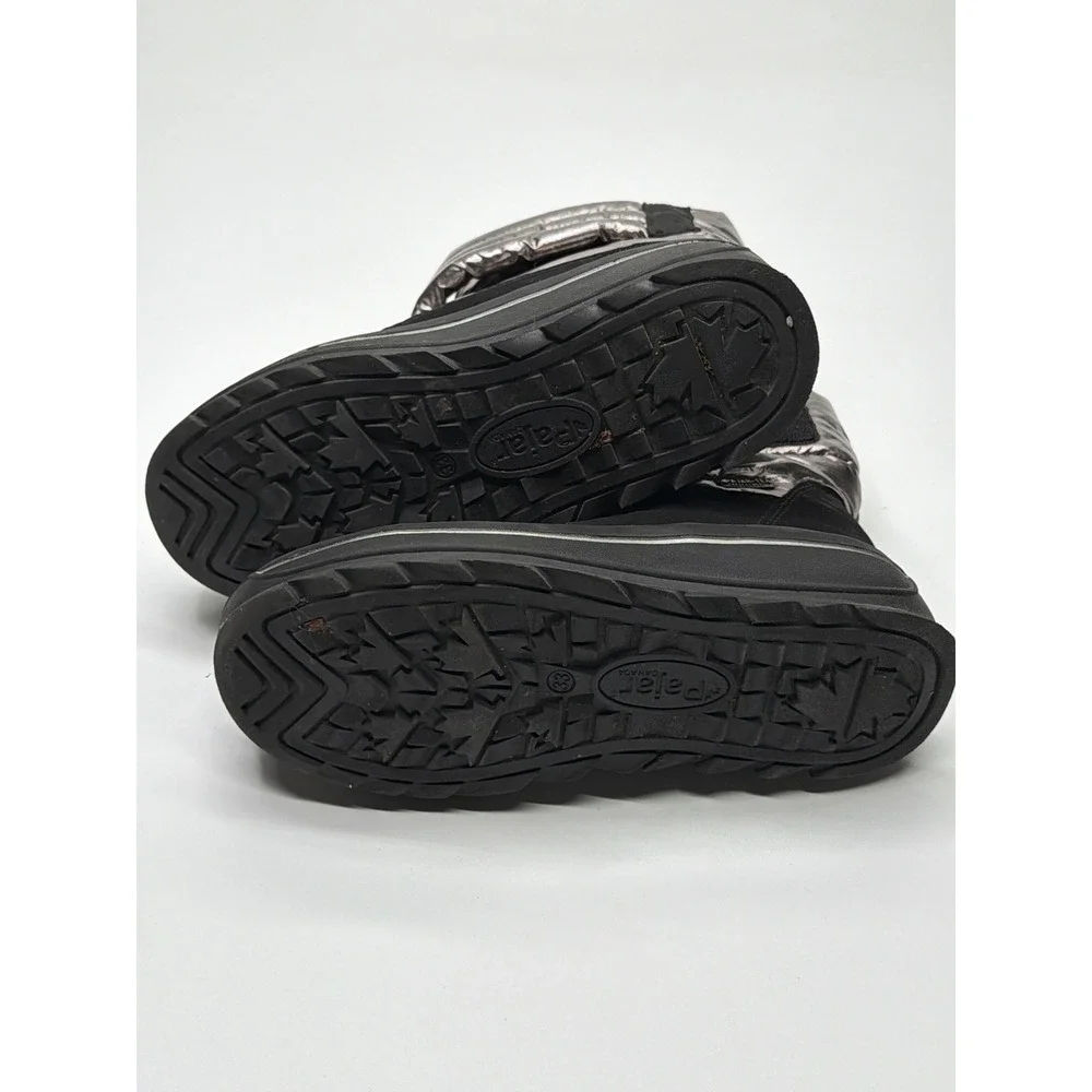Pajar Canada Kids Waterproof Snow Boots Metallic Silver Black Pajar-Tex size 1.5